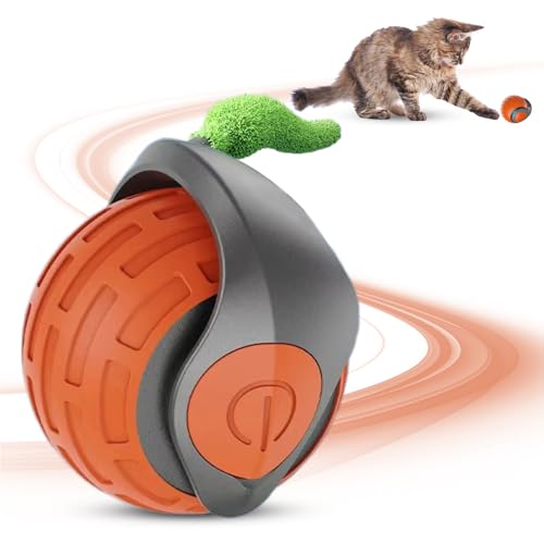 comepew Interaktives Katzenspielzeug, 2025 Neu Katzenspielzeug Selbstbeschäftigung, Katzenspielzeug Elektrisch Katzenball mit LED Licht Interaktives Hundespielzeug Ball 360-Grad-Ball Cat Toys (Rot) von comepew