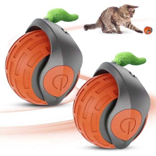 comepew Interaktives Katzenspielzeug, 2025 Neu Katzenspielzeug Selbstbeschäftigung, Katzenspielzeug Elektrisch Katzenball mit LED Licht Interaktives Hundespielzeug Ball 360-Grad-Ball Cat Toys (Rot*2) von comepew