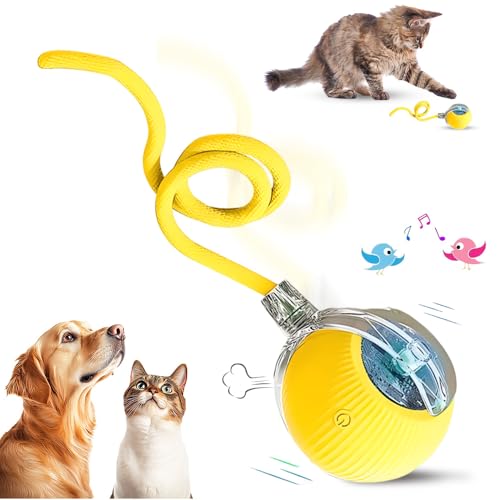 comepew Interaktives Katzenspielzeug Selbstbeschäftigung, 2025 Neu Chewie Rolling Ball, Katzenspielzeug Elektrisches Automatisches Katzen Spielzeug Rollender Ball für Katzen Hunde (Gelb) von comepew