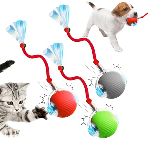 comepew Katzenspielzeug Elektrisch, 2025 Neu Chewie Rolling Ball, Katzenspielzeug Selbstbeschäftigung Interaktives Katzenspielzeug mit Libellenschwanz Unregelmäßige Bewegung Rollender Ball (3PCS) von comepew