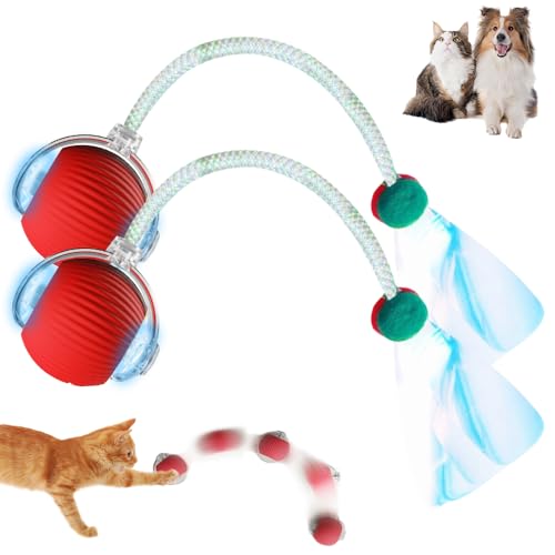 comepew Katzenspielzeug Elektrisch, 2025 Neu Katzenspielzeug Chewie Rolling Ball, Selbstbeschäftigung Interaktives Katzenspielzeug mit Libellenschwanz Unregelmäßige Bewegung Rollender Ball (Rot*2) von comepew