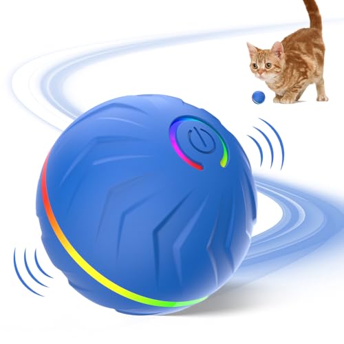 comepew Katzenspielzeug Elektrisch Katzenball, 2025 Upgraded Interaktives Katzenball Spielzeug, Interaktives Katzenspielzeug mit LED Licht Katzenspielzeug Selbstbeschäftigung 360-Grad-Ball (Blau) von comepew