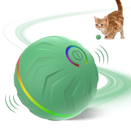 comepew Katzenspielzeug Elektrisch Katzenball, 2025 Upgraded Interaktives Katzenball Spielzeug, Interaktives Katzenspielzeug mit LED Licht Katzenspielzeug Selbstbeschäftigung 360-Grad-Ball (Grün) von comepew