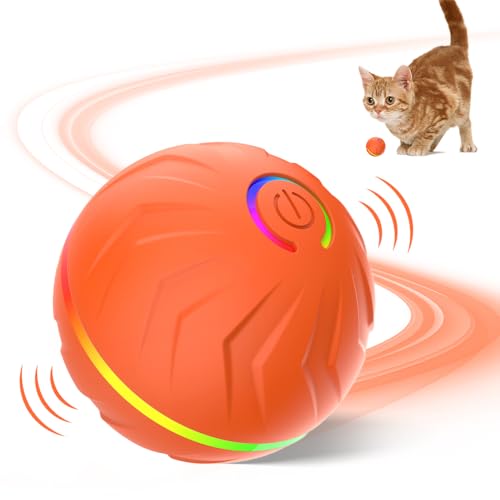 comepew Katzenspielzeug Elektrisch Katzenball, 2025 Upgraded Interaktives Katzenball Spielzeug, Interaktives Katzenspielzeug mit LED Licht Katzenspielzeug Selbstbeschäftigung 360-Grad-Ball (Orange) von comepew