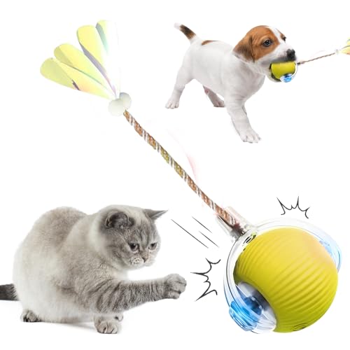 comepew Ktzenspielzeug Elektrisch, 2025 Neu Chewie Rolling Ball, Katzenspielzeug Selbstbeschäftigung Interaktives Katzenspielzeug mit Libellenschwanz Unregelmäßige Bewegung Rollender Ball (Gelb) von comepew