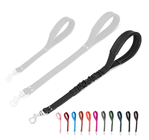 compuda compuda Kurze Hundeleine aus Leder mit gepolstertem Griff, starker Clip für mittelgroße und große Hunde, Training, Spazierengehen, 30,5 cm / 45,7 cm, schwarzer Gummizug 45,7 cm (1 Stück) von compuda