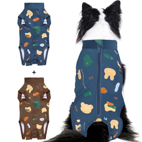 Comwish 2 Packungen Hunde-Genesungsanzug, weiblich, männlich, Blaubär + Braunbär, Größe L von comwish