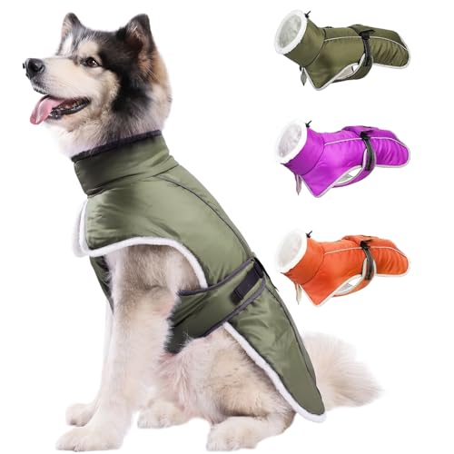 Comwish Hundemantel für große mittelgroße Hunde, reflektierend, verstellbare Hunde-Winterweste Dickes Fleece gefütterte Hundejacke für kaltes Wetter mit hohem Kragen für Camping/Wandern, Armeegrün, von comwish