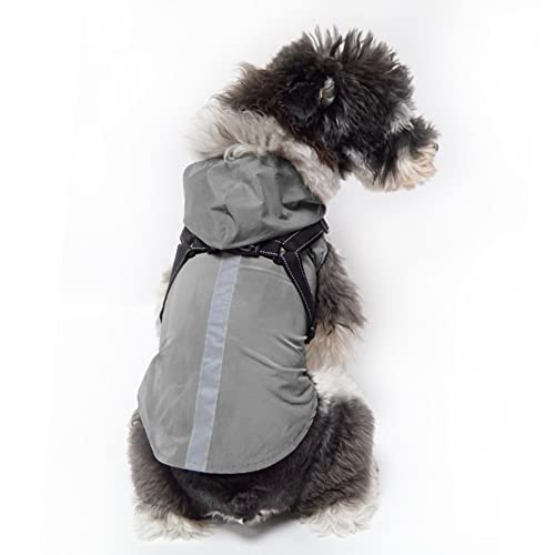 condinggen Haustier-Regenmantel Regenjacke mit Kapuze wasserdichte atmungsaktive reflektierende Welpenkleidung für mittelgroße kleine Hunde grau M von condinggen