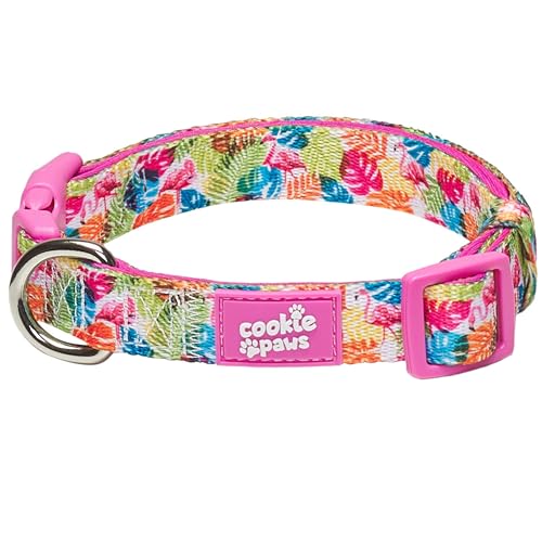 Cookie Paws Weiches Neopren-gepolstertes Hundehalsband für große Hunde, bequem, verstellbar, Schnellverschluss, langlebig, atmungsaktiv, leicht zu reinigen, niedlich, schick, tropisch, Rosa von cookie paws