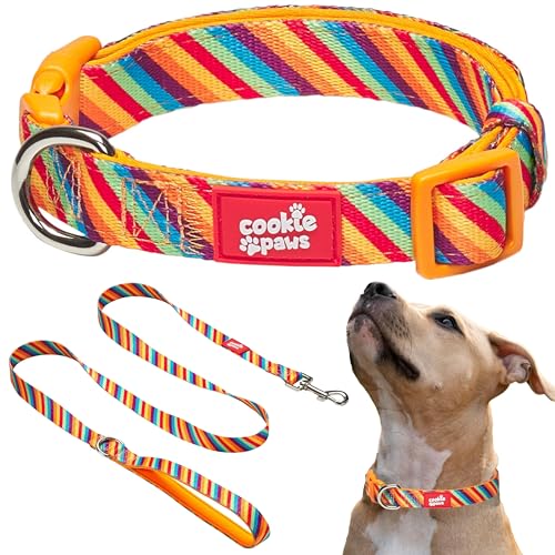 Cookie Paws Hundehalsband und Leine, weiches Neopren, gepolstert, bequem, stilvoll, langlebig und vielseitig, geometrisch, groß von cookie paws