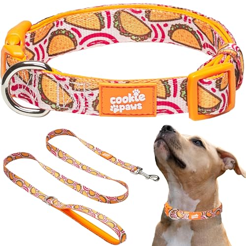 Cookie Paws Hundehalsband und Leine, weiches Neopren, gepolstert, für mittelgroße Hunde, bequem, verstellbar, Schnellverschluss, langlebig, atmungsaktiv, leicht zu reinigen, niedlich, ausgefallen, von cookie paws