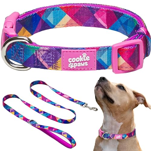 Cookie Paws Hundehalsband und Leine, weiches Neopren, gepolstert, für mittelgroße Hunde, bequem, verstellbar, Schnellverschluss, langlebig, atmungsaktiv, leicht zu reinigen, niedlich, ausgefallen, von cookie paws