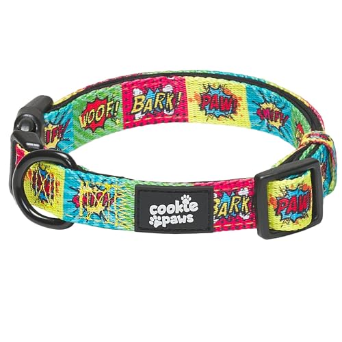 Cookie Paws Weiches Neopren-gepolstertes Hundehalsband für große Hunde, bequem, verstellbar, Schnellverschluss, langlebig, atmungsaktiv, leicht zu reinigen, niedlich, schick, Cartoon, Grün, Rot, Gelb, von cookie paws