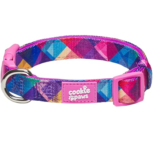 Cookie Paws Weiches Neopren-gepolstertes Hundehalsband für große Hunde, bequem, verstellbar, Schnellverschluss, langlebig, atmungsaktiv, leicht zu reinigen, niedlich, schick, fraktal, Rosa / Violett von cookie paws