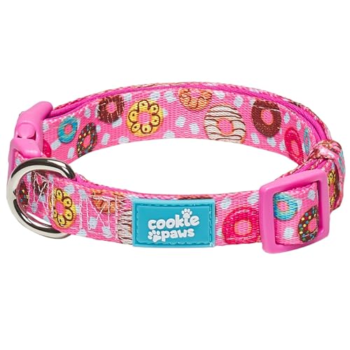 Cookie Paws Weiches Neopren-gepolstertes Hundehalsband für große Hunde, bequem, verstellbar, Schnellverschluss, langlebig, atmungsaktiv, leicht zu reinigen, niedlich, schick, Donut, Rosa von cookie paws