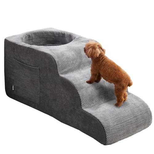 Cooloo8 Hundetreppe, Hundetreppe für kleine Hunde, 3-stufige Haustiertreppe, Hundetreppe für Bett, Hunderampe, Haustiertreppe für hohe Betten, alte Hunde, rutschfeste Haustierstufe für den von cooloo8