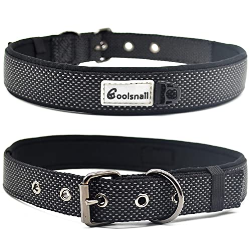 Coolsnail Hundehalsband, strapazierfähiges Nylon-Halsband mit verstellbarem, weichem Neopren-Polsterung, strapazierfähiges Haustierhalsband mit starker Metallschnalle für alle Rassen (schwarz, groß) von coolsnail