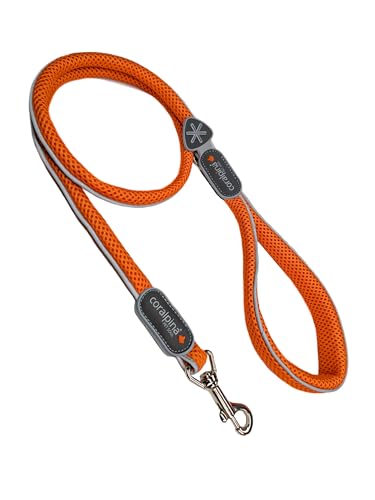 Coralpina - Cinquetorri Hundeleine für Hunde, einfach und robust, mit reflektierenden Teilen und gepolstertem Griff, mit Ring für Beutelhalter, Farbe Orange, Größe 4/6 von coralpina