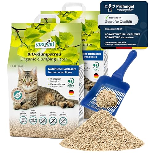 COSYCAT Klumpendes Bio-Katzenstreu aus Holz [100% Natürlich] – 40 l - in der Toilette entsorgbar – Klumpstreu pflanzlich - Holzstreu von cosycat NATURAL CAT LITTER