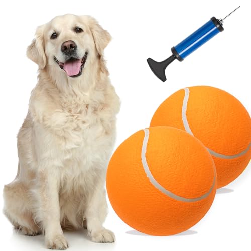 covgopi 24,1 cm große Hunde-Tennisbälle, 2 Stück, interaktives Haustierspielzeug zum Spielen im Freien und drinnen, übergroßer aufblasbarer Gummiball mit Pumpe und Nadel für kleine, mittelgroße und von covgopi