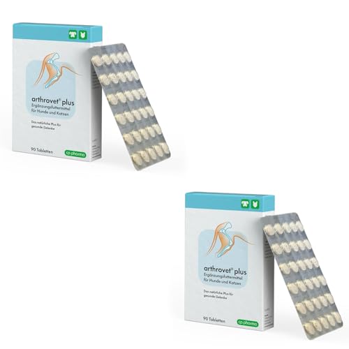 cp-pharma arthrovet Plus | Doppelpack | 2 x 90 Tabletten | Ergänzungsfuttermittel für Hunde und Katzen | Für die physiologische Funktion der Gelenke und den Knochenaufbau von cp-pharma