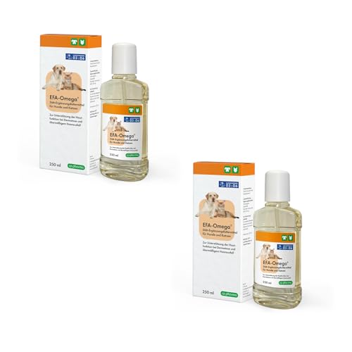 cp-pharma EFA-Omega | Doppelpack | 2 x 250 ml | Flüssiges Ergänzungsfuttermittel für Hund und Katze | Zur Unterstützung der Hautfunktion bei Dermatose und bei Haarausfall von cp-pharma