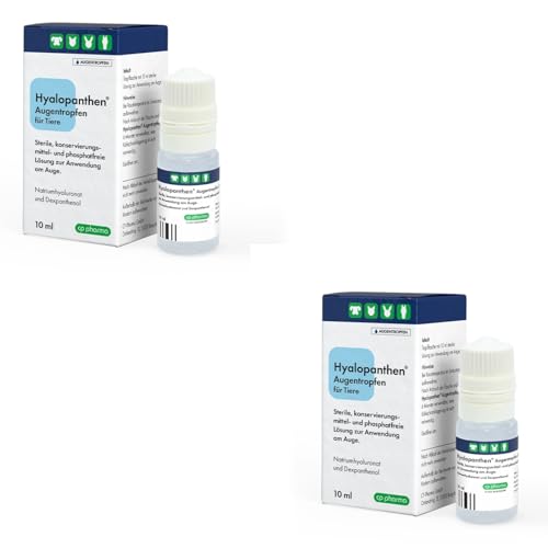 cp-pharma Hyalopanthen Augentropfen | Doppelpack | 2 x 10 ml | Augentropfen für Tiere | Für empfindliche Augen, sowie zur Anwendung bei vorgeschädigter Hornhaut von cp-pharma