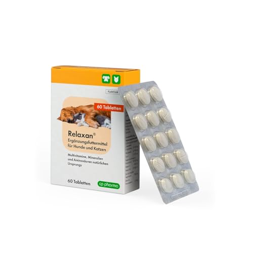 cp-pharma Relaxan | 60 Tabletten | Ergänzungsfuttermittel für Hunde und Katzen mit Multivitaminen, Mineralien sowie Aminosäuren natürlichen Ursprungs | Zur Entspannung von cp-pharma