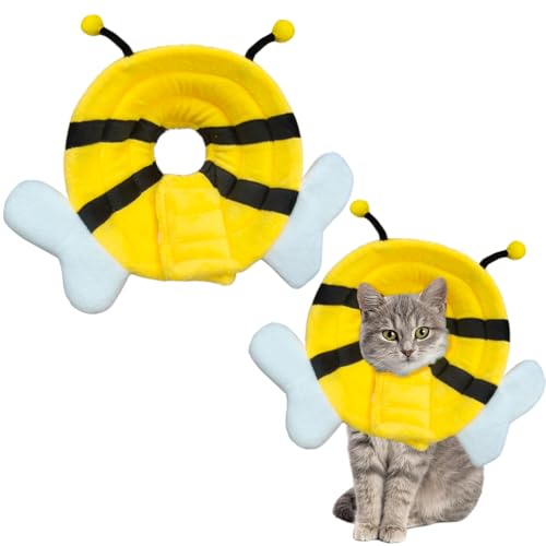 crazy bean Halskrause Katze Weich Leckschutz Hunde Schutzkragen Kegelhalsbänder Verstellbar für Haustiere Genesungshalsband Gelbe Biene,L von crazy bean