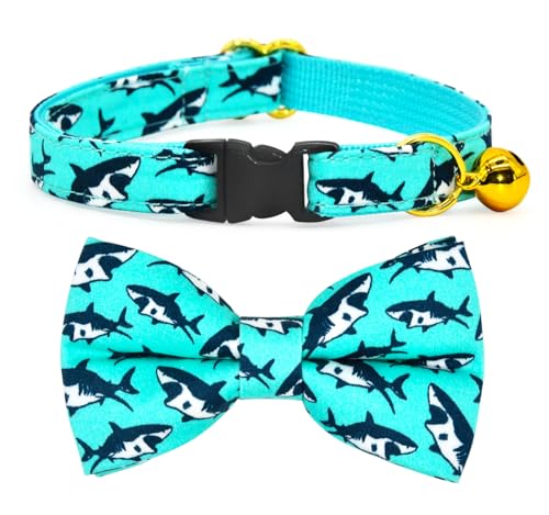 Oceanic Sharks Katze Breakaway Halsband Fliege mit Glocke, Sicherheitsschnalle Halsband Fliege für Katzen von csspet