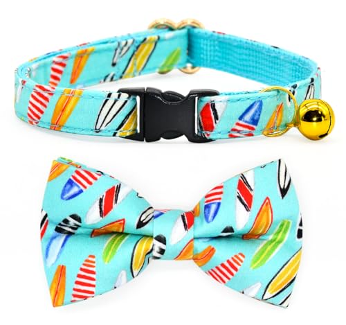 Surf Aquarell-Katzen-Fliege mit Halsband, Sicherheits-Kätzchen-Halsband, Happy Summer, Katzenzubehör, Größe XS (20,3 cm – 33 cm) von csspet