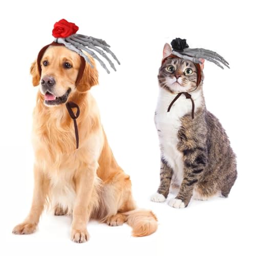 2 x Hundehaar-Accessoires mit Totenkopf-Motiv, für Hunde, Katzen, Haustiere, Halloween von cuhair