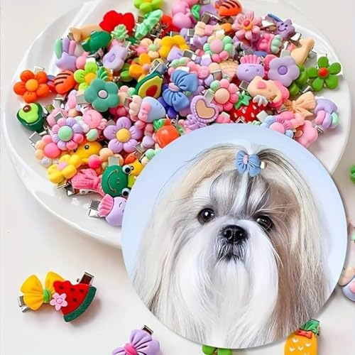 50 Stück kleine Hundehaar-Accessoires mit Blumenmuster, niedlich, 2,5 cm, Cartoon-Haarnadeln für Mädchen, Hunde, Katzen, Haustiere, Pony, Yorkshire-Haarspange von cuhair