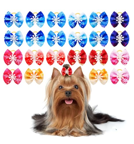 cuhair 20 Stück Weihnachts-Winter-Hundehaarschleifen für Hunde, Schneeflocken, Fellpflege, Schneeflocke, Tierhaarschleife mit Gummiband für kleine Hunde, Welpen, Haustierzubehör von cuhair