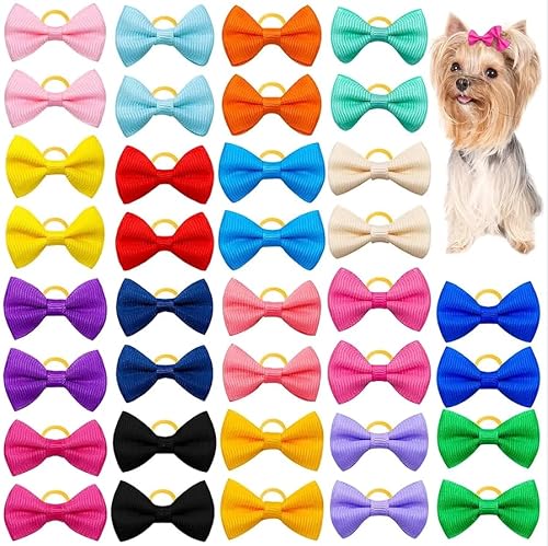 cuhair 20pcs Nette Haustier Hundehaarbögen Solide Grooming Bögen mit Gummiband Geschenke für kleine Hunde Handgemachte Kopfbedeckung Hundezubehör 01 (10pairs) von cuhair