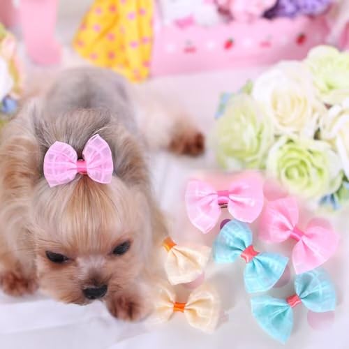 cuhair 3pcs Teddy Yorkshire Pet Dog Bow Karierte Haarnadel Zubehör Kopfbedeckung，3color von cuhair