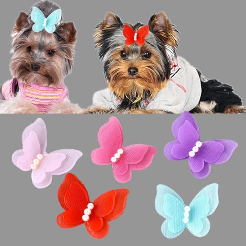 cuhair Haarschmuck für kleine Hunde, Gaze-Schleife mit Clip, Haarspangen für zottelige Hunde, lange Hunde, Haustiere, Teddy, Yorkie, Malteser, Party, 50 Stück von cuhair