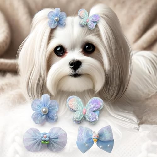 cuhair Haarschmuck für kleine Hunde, Schleife, Schmetterlings-Blumen-Design, Haarspange für kleine Hunde, Yorkie, Malteser, Teddy, 4 Stück von cuhair