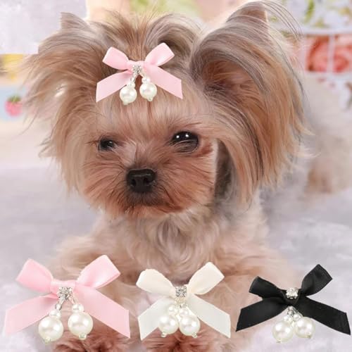 cuhair Haarspangen für kleine Hunde, Schleife mit Perlenquasten-Design, für lange Haare, Hunde, Katzen, Yorkshire, Malteser, Haustiere, 3 Stück von cuhair