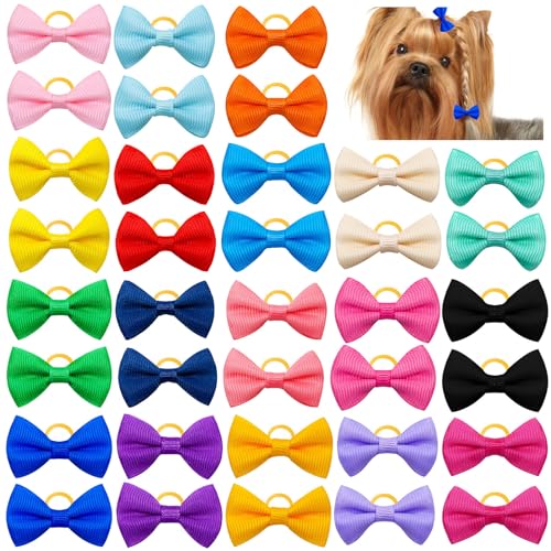 cuhair Hunde Haarschmuck 20 (10 Pairs) Stück Hundehaar-Schleifen mit Gummiband Haustiere Hundehaare Bögen Zubehör für Lange Haare Haustier Hunde Katze Welpen,10-Farbe von cuhair