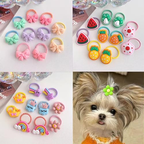 cuhair Hundehaar-Accessoires, Schleife, Blumen, Cartoon-Sonnenblume mit Gummiband für Mädchen, Welpen, Teddy, Malteser, Yorkshire, Langhaar, zottelig, 30 Stück von cuhair