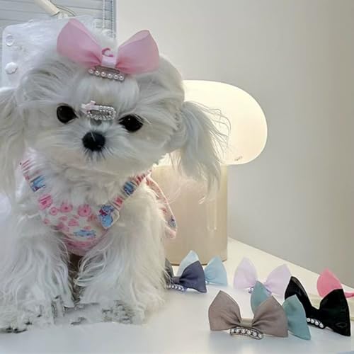 cuhair Hundehaar-Accessoires, solide Schleife, Perle mit Haarspange für Hunde, Katzen, Haustiere, Yorkie, Malteser, Teddy, Kurz- oder Langhaar, 20 Stück von cuhair