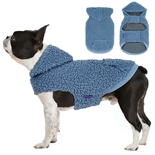 cyeollo Hunde-Kapuzenpullover Sherpa-Weste für Hunde, wasserdicht, winddicht, gemütlich, für den Winter, kleine Hundekleidung, kaltes Wetter, Mäntel, Sweatshirt mit Tasche, wendbar, einfarbig, Haustierbekleidung, Kapuzenpullover für Hunde, blau, groß von cyeollo