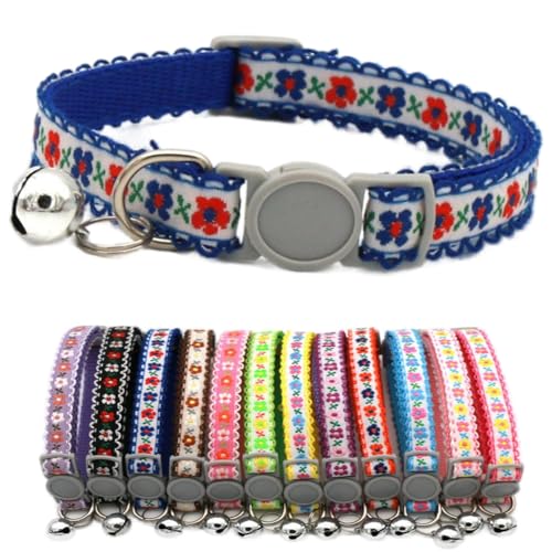 Break-Away-Hundehalsband, weiches Nylon, Identifikation, blau, Katzenhalsband für Mädchen, Welpen, mit Glöckchen, verstellbare Schnalle, für XXS, XS, kleine Hündinnen, Halsumfang 14 - 24 cm von cyhaen