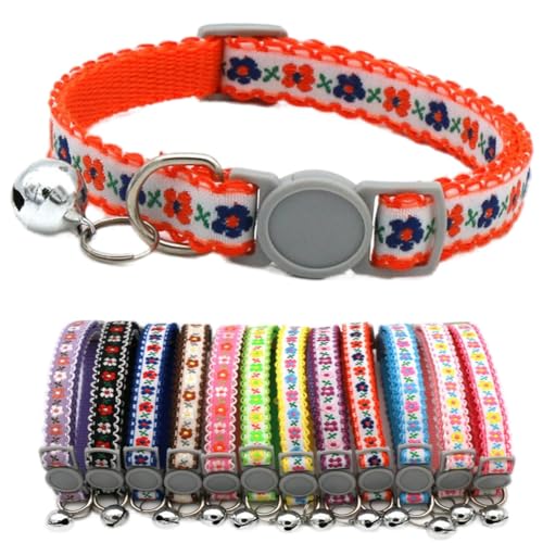 Breakaway-Hundehalsband mit Glöckchen, weiches Nylon, Erkennung, Orange, Katzenhalsband für Mädchen, Welpen, mit Glöckchen, verstellbare Schnalle, für XXS, XS, kleine Hunde, Halsumfang 14 - 24 cm von cyhaen