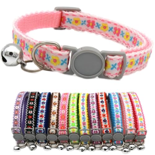 Breakaway-Hundehalsband mit Glöckchen, weiches Nylon, Identifikation, Rosa-Weiß, Katzenhalsband für Mädchen, Welpen, Halsband mit Glöckchen, verstellbare Schnalle, für XXS, XS, kleine Hündinnen, von cyhaen