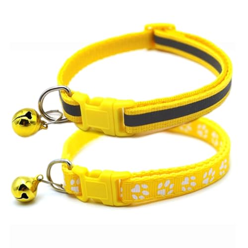 Gelbes Welpenhalsband mit Glöckchen, 2er-Pack, einfaches und reflektierendes Katzenhalsband mit Glöckchen, Nylon-Hundehalsband für XS, kleine Haustiere, Hunde, Jungen, Kätzchen, männlich, Tier, von cyhaen