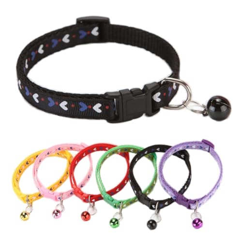 Glöckchenhalsband für kleine Hunde, weiches Nylon, Identifikation, schwarz, Katzenhalsband für Mädchen, Welpen, Halsband mit Glöckchen, verstellbare Schnalle, für XXS, XS, kleine Hunde, Halsumfang von cyhaen