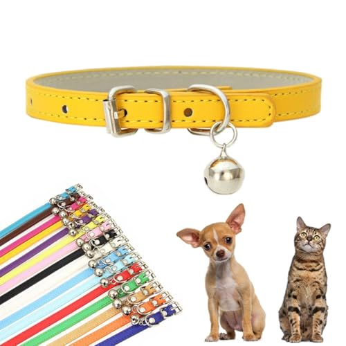 Gold Hundehalsband mit Glöckchen, Kunstleder mit Glöckchen, Pu Basic Boy Hundehalsbänder für XXS, XS, S, M, Haustier, männliche Hunde, kleine Katzen, kleine Tiere, Größe M von cyhaen